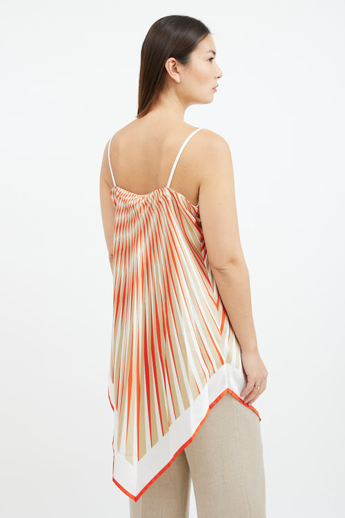 La Perla Orange & Beige Radial Stripe Satin Top