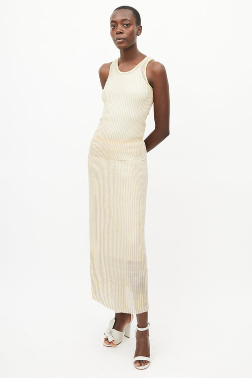 Lafayette 148 Yellow & Grey Knit Skirt Set