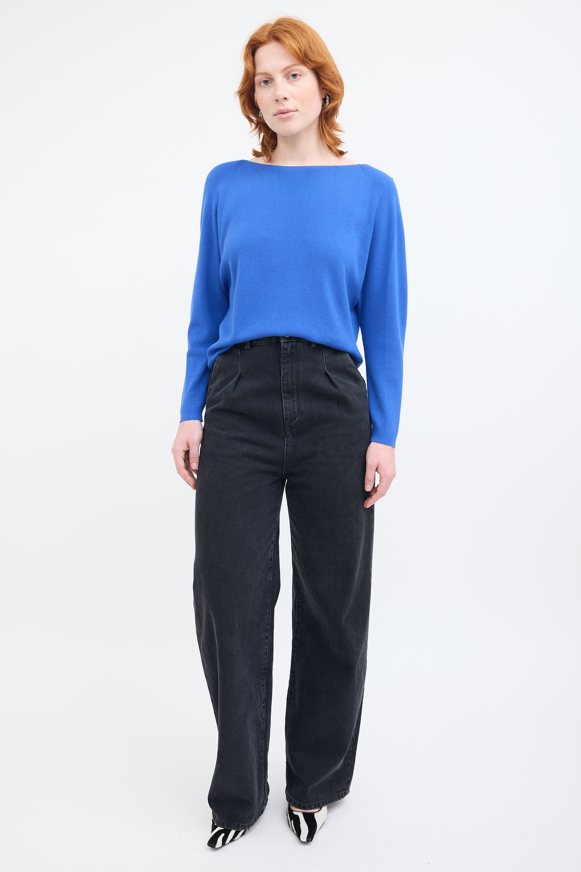 Lafayette 148 Blue Boat Neck Top