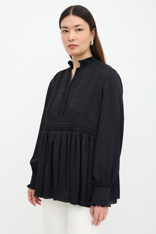 Lafayette 148 Ruffled Cross Stitch Blouse