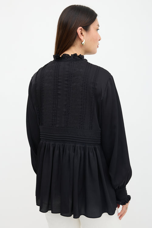 Lafayette 148 Ruffled Cross Stitch Blouse