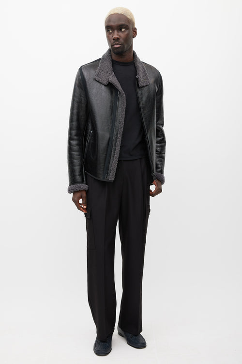 Lanvin Black & Grey Leather Shearling Jacket