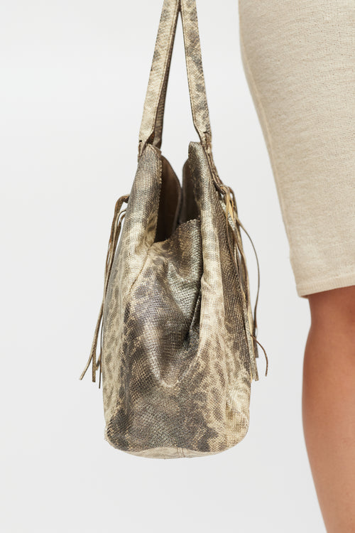 Lanvin Brown & Beige Textured Leather Metallic Tote Bag