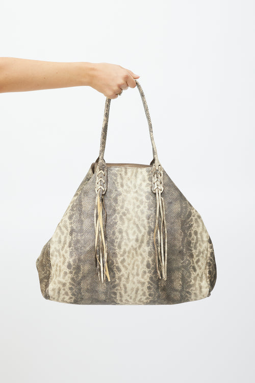 Lanvin Brown & Beige Textured Leather Metallic Tote Bag