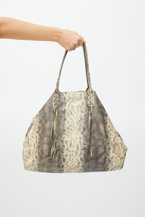 Lanvin Brown & Beige Textured Leather Metallic Tote Bag