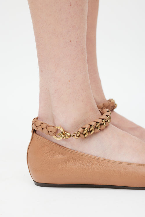 Lanvin Brown & Gold Leather Braided Strap Ballet Flat