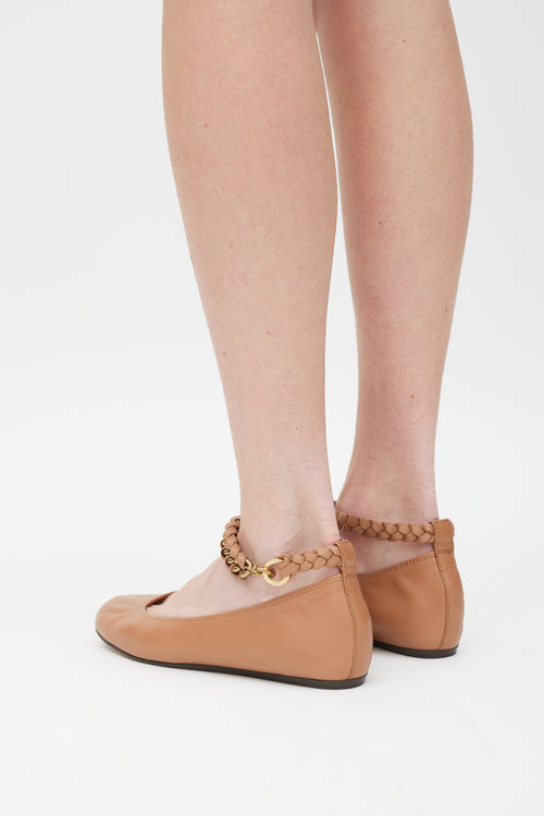 Lanvin Brown & Gold Leather Braided Strap Ballet Flat