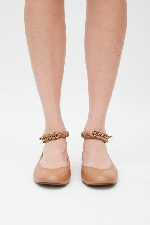 Lanvin Brown & Gold Leather Braided Strap Ballet Flat