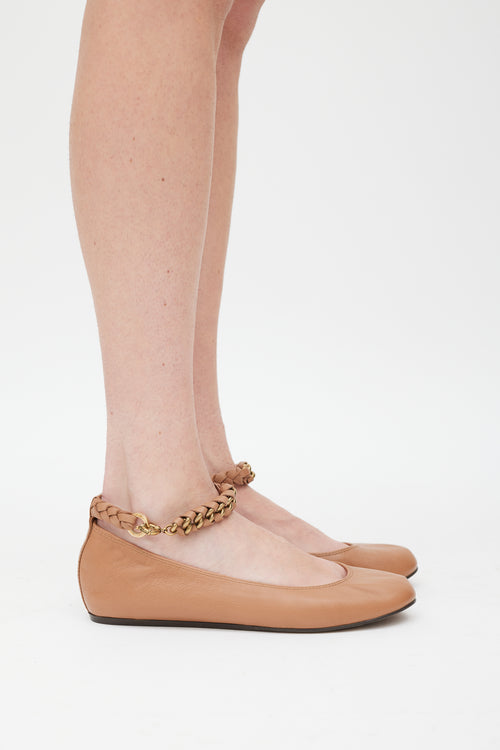 Lanvin Brown & Gold Leather Braided Strap Ballet Flat