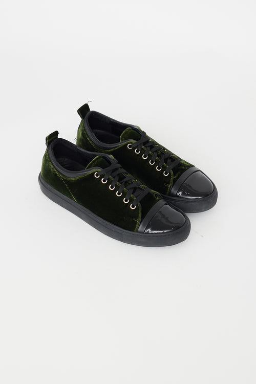 Lanvin Dark Green Velvet & Black Patent Sneaker