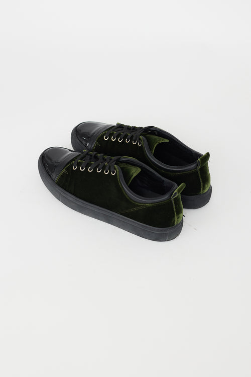 Lanvin Dark Green Velvet & Black Patent Sneaker