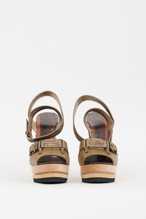 Lanvin Khaki Green & Multicolour Textured Leather Platform Heel