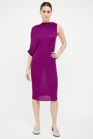 Lanvin Purple One Sleeve Draped Midi Dress
