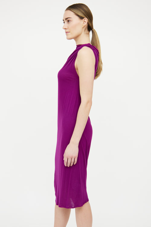 Lanvin Purple One Sleeve Draped Midi Dress