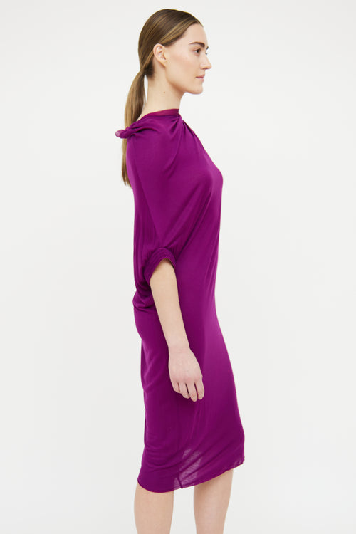 Lanvin Purple One Sleeve Draped Midi Dress