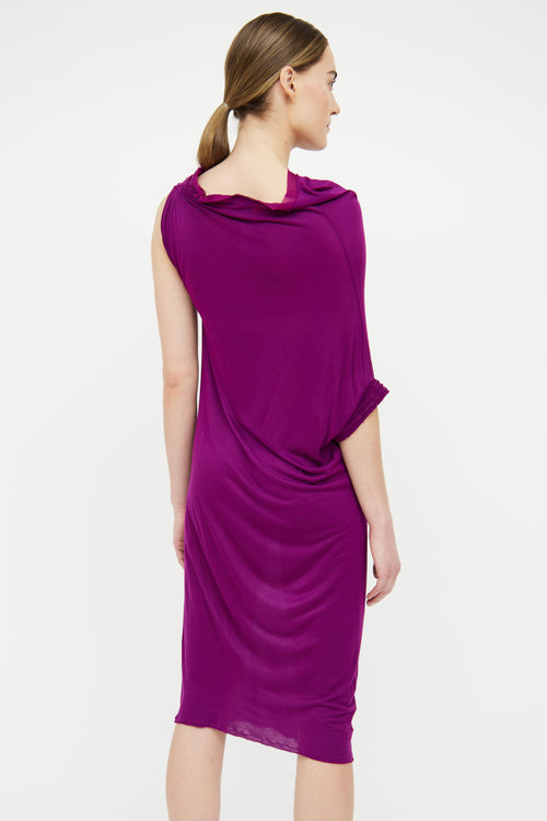 Lanvin Purple One Sleeve Draped Midi Dress