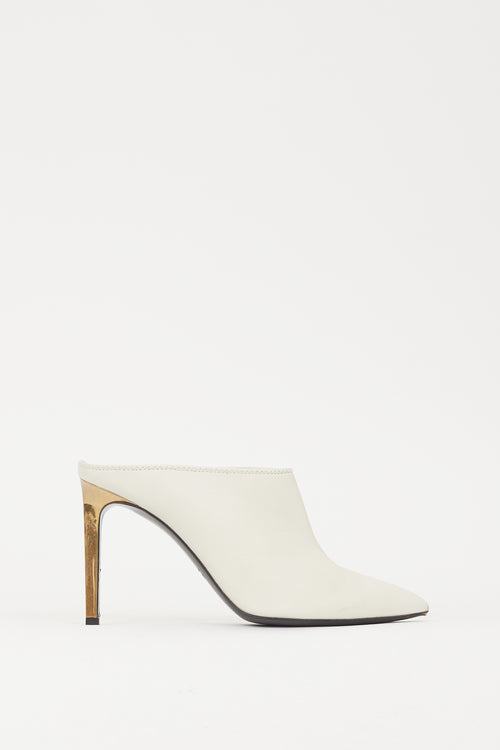 Lanvin White & Gold Leather Pointed Toe Mule