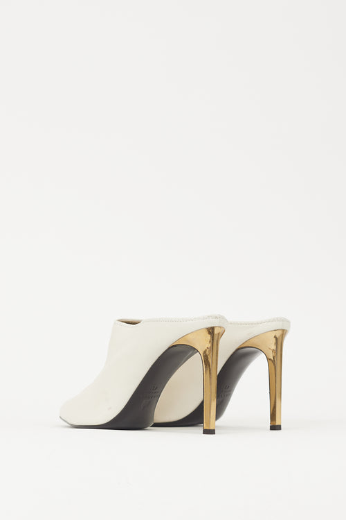Lanvin White & Gold Leather Pointed Toe Mule