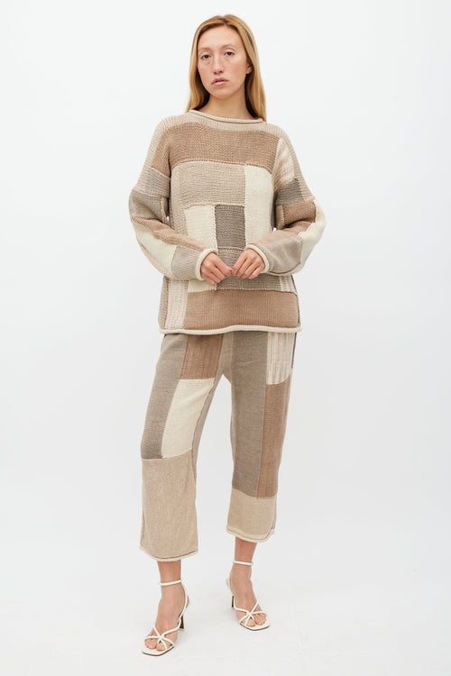Lauren Manoogian Brown & Cream Patchwork Knit Set