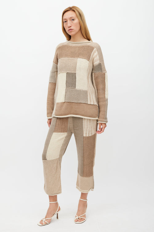 Lauren Manoogian Brown & Cream Patchwork Knit Set