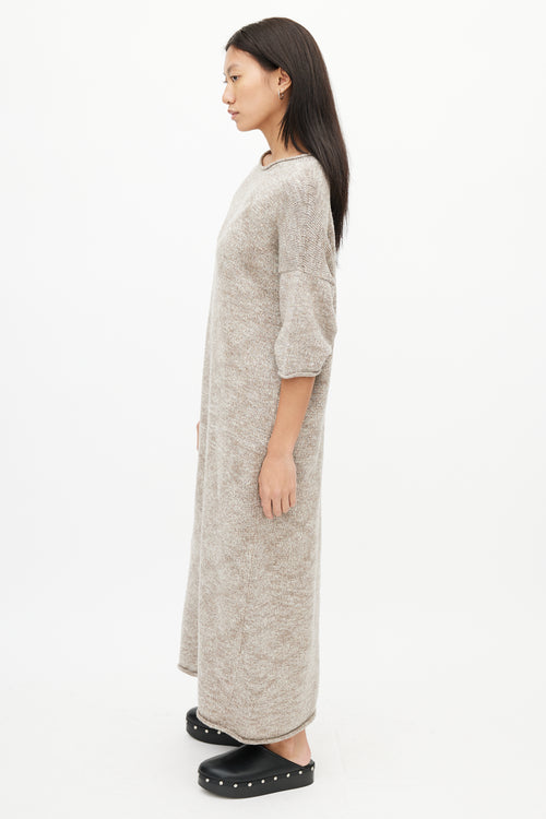 Lauren Manoogian Brown & White Short Sleeve Sweater Dress