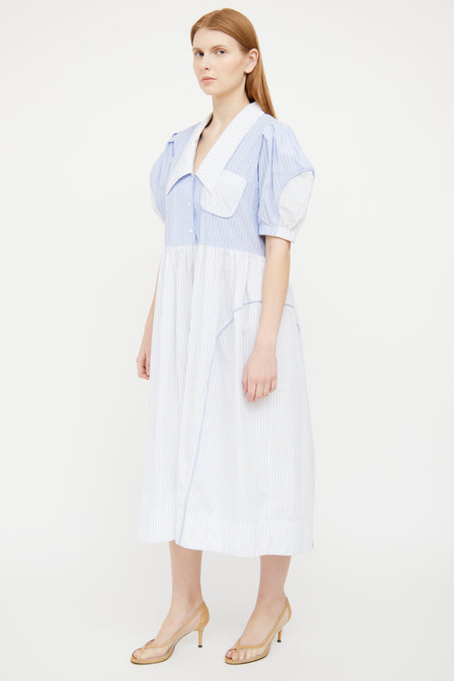 Lee Mathews Blue Pinstripe Maxi Dress