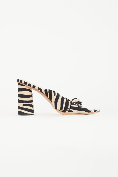 Loeffler Randall Black & Beige Striped Knot Mule