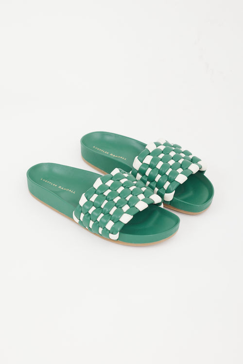 Loeffler Randall Green & White Sonnie Woven Slide