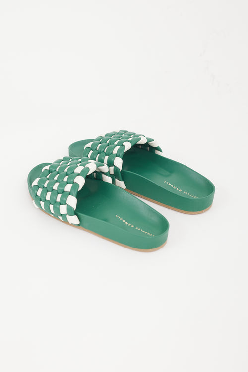 Loeffler Randall Green & White Sonnie Woven Slide