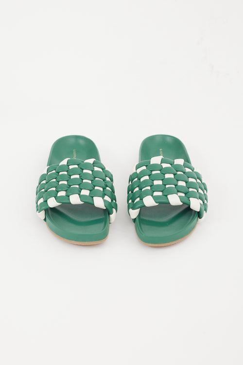 Loeffler Randall Green & White Sonnie Woven Slide