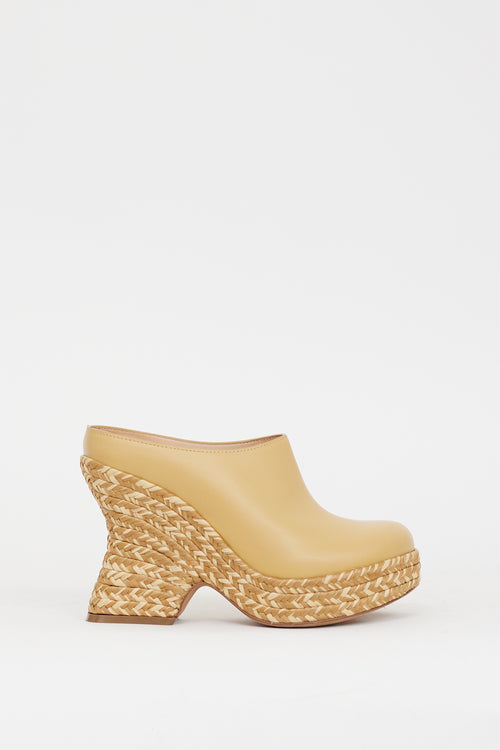 Loewe Beige Leather & Raffia Terra Platform Mule
