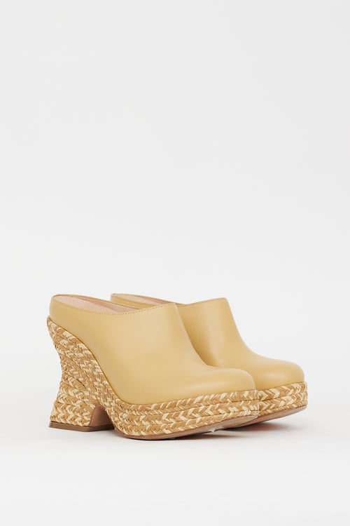 Loewe Beige Leather & Raffia Terra Platform Mule