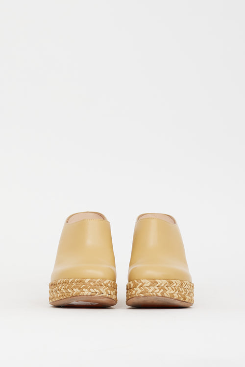 Loewe Beige Leather & Raffia Terra Platform Mule
