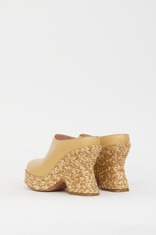 Loewe Beige Leather & Raffia Terra Platform Mule