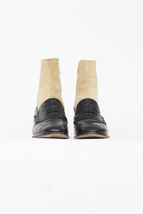 Loewe Black Leather & Beige Suede Heeled Boot