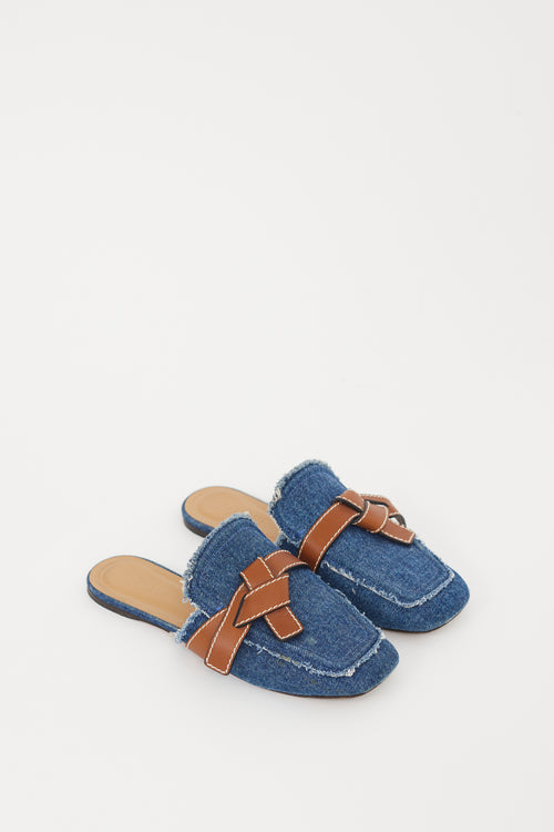 Loewe Blue & Brown Denim Gate Mule