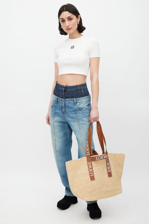 Loewe Brown & White Woven Fold Shopper Bag