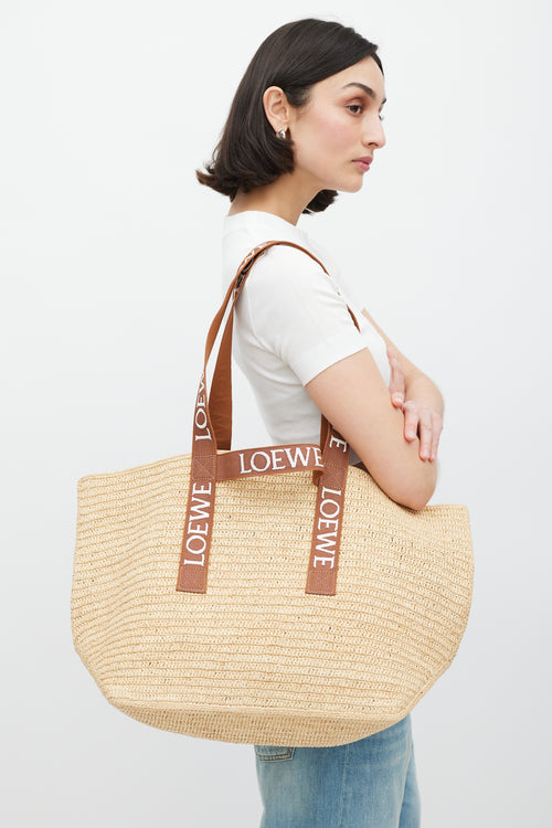 Loewe Brown & White Woven Fold Shopper Bag