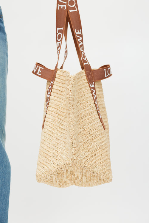 Loewe Brown & White Woven Fold Shopper Bag