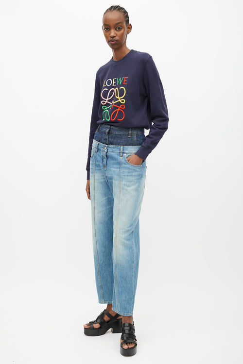 Loewe Navy & Mutlicolour Embroidered Logo Sweater