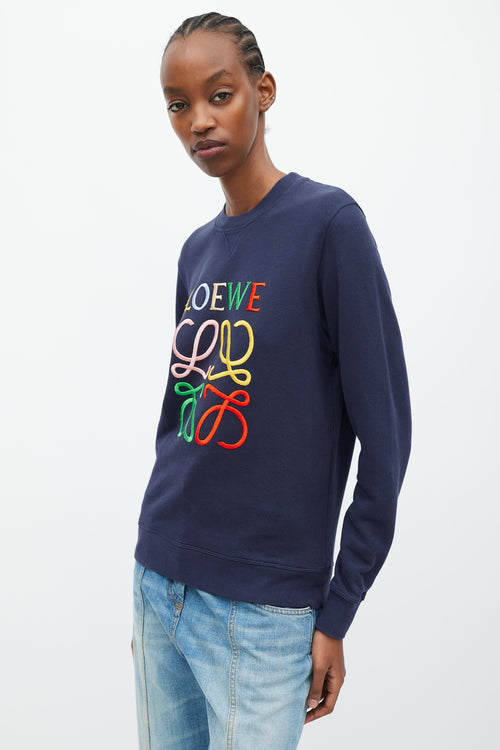 Loewe Navy & Mutlicolour Embroidered Logo Sweater