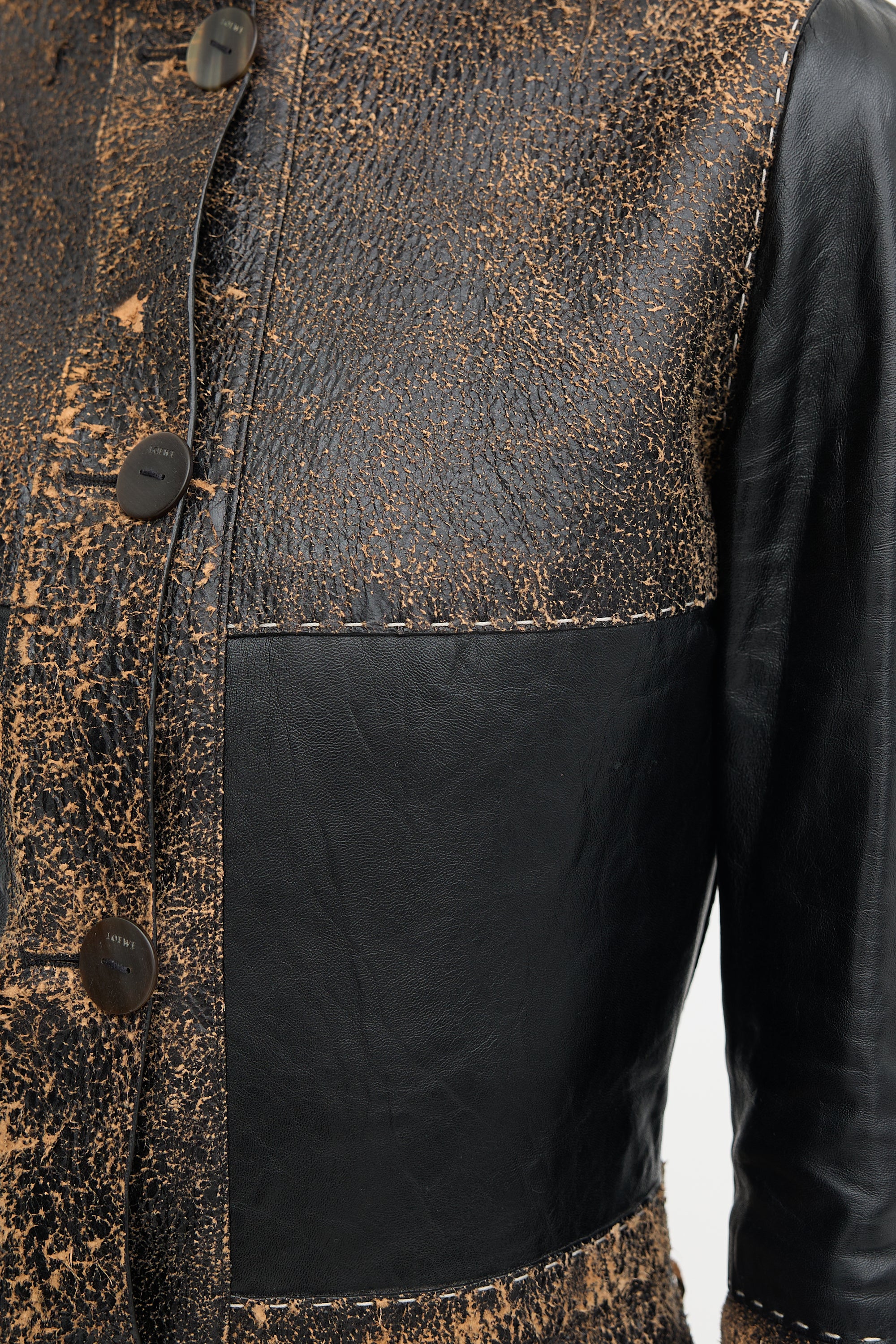 Loewe SS 2017 Distressed Leather Patchwork Coat