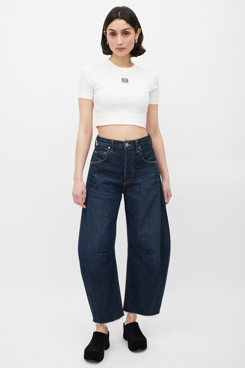 Loewe White & Black Embroidered Logo Top