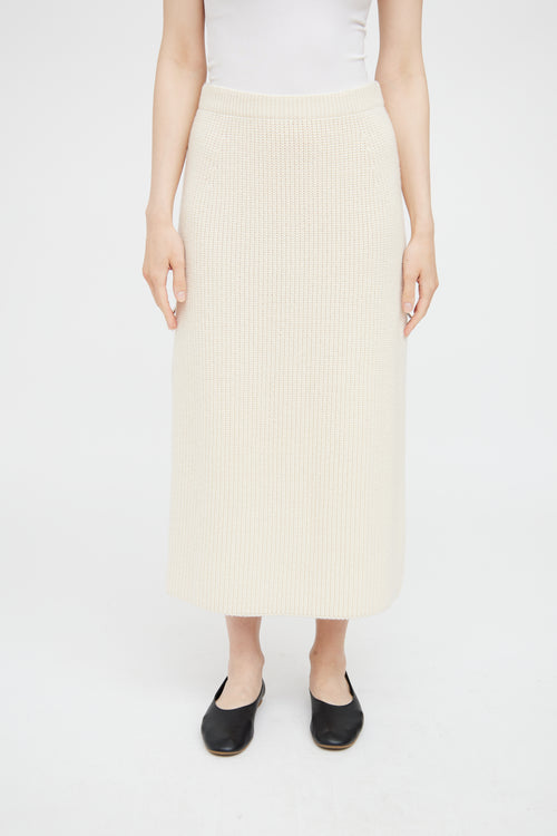 Loro Piana Cream Ribbed Cashmere Knit Skirt