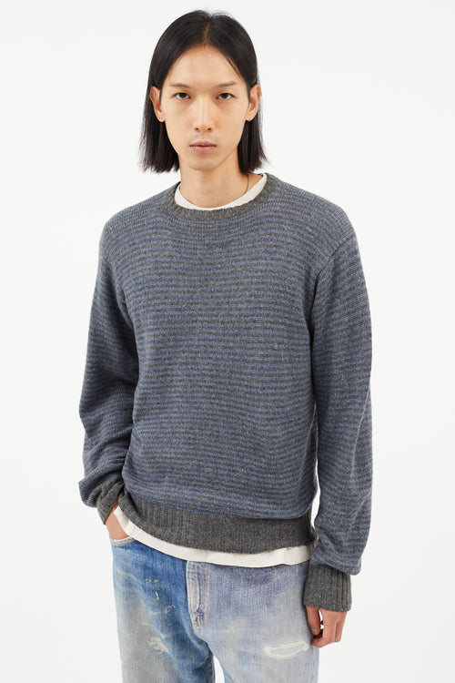 Loro Piana Blue & Grey Cashmere Striped Knit Sweater