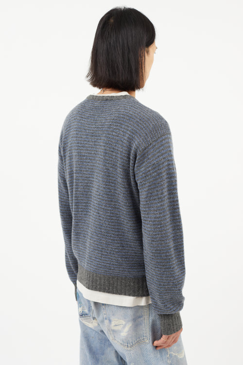 Loro Piana Blue & Grey Cashmere Striped Knit Sweater