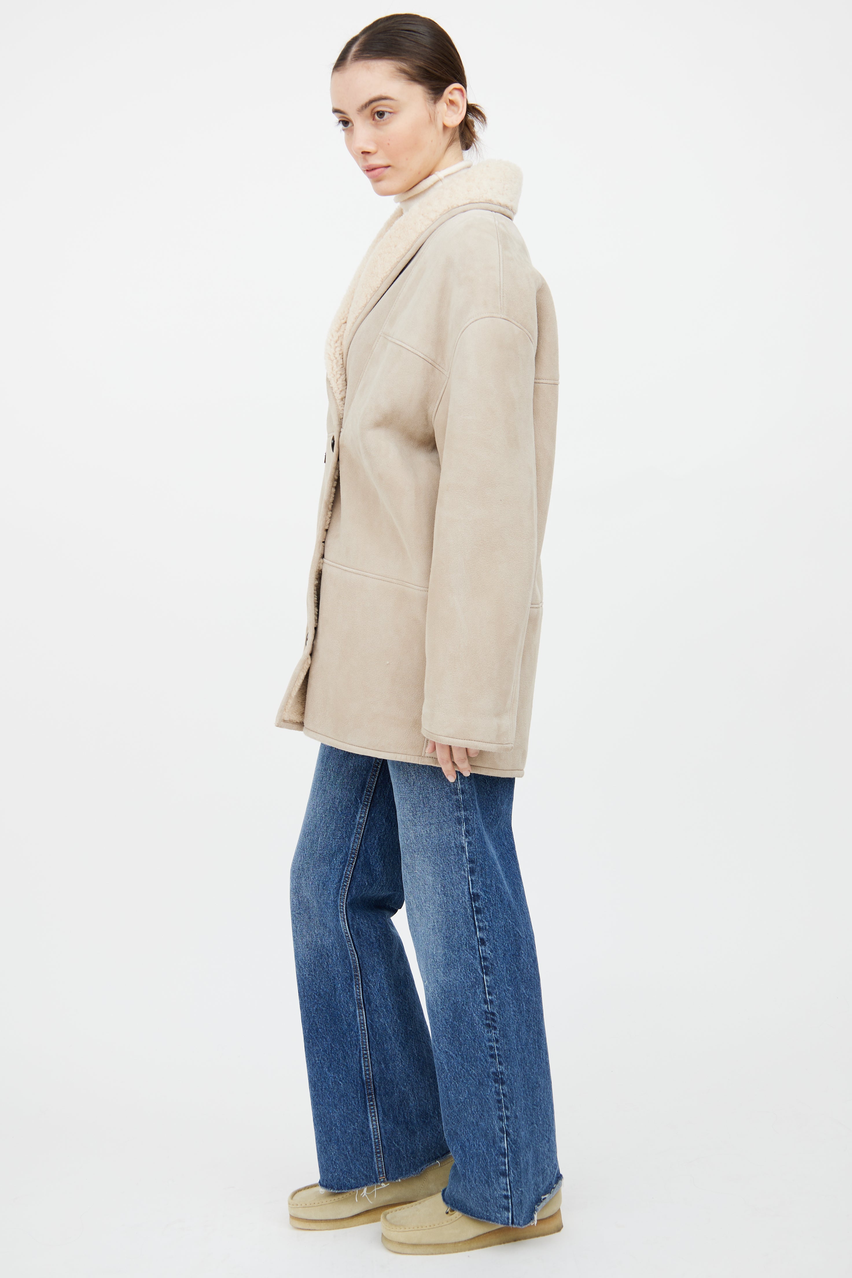 Loulou Studio Beige Shearling Double Breasted Jacket