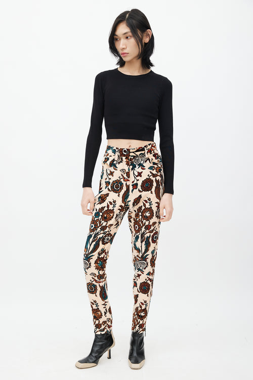 Louis Vuitton Fall 2014 Beige & Multi Floral Velvet Trouser