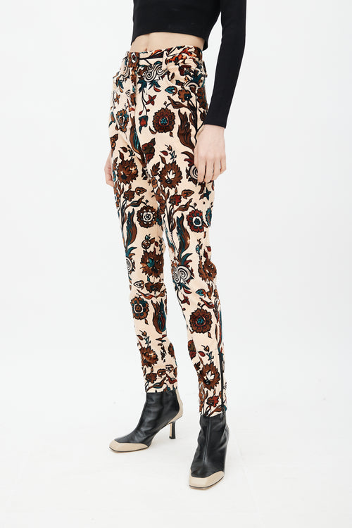 Louis Vuitton Fall 2014 Beige & Multi Floral Velvet Trouser