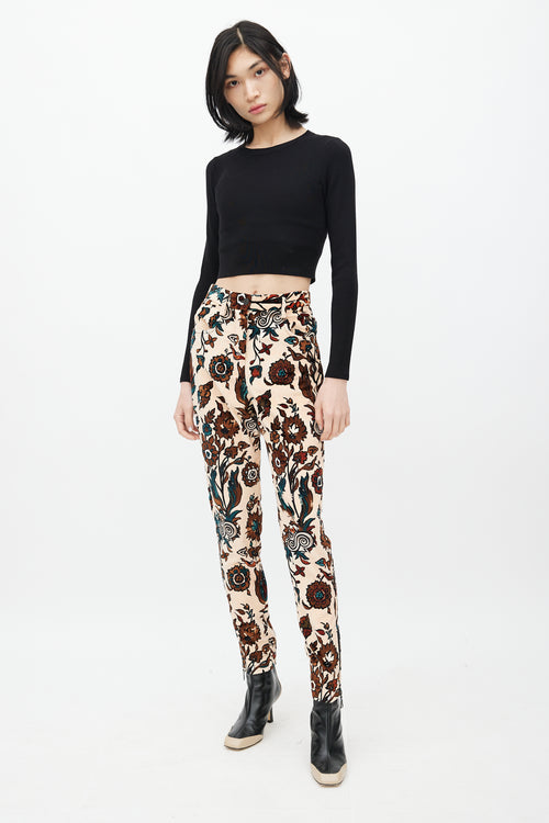 Louis Vuitton Fall 2014 Beige & Multi Floral Velvet Trouser